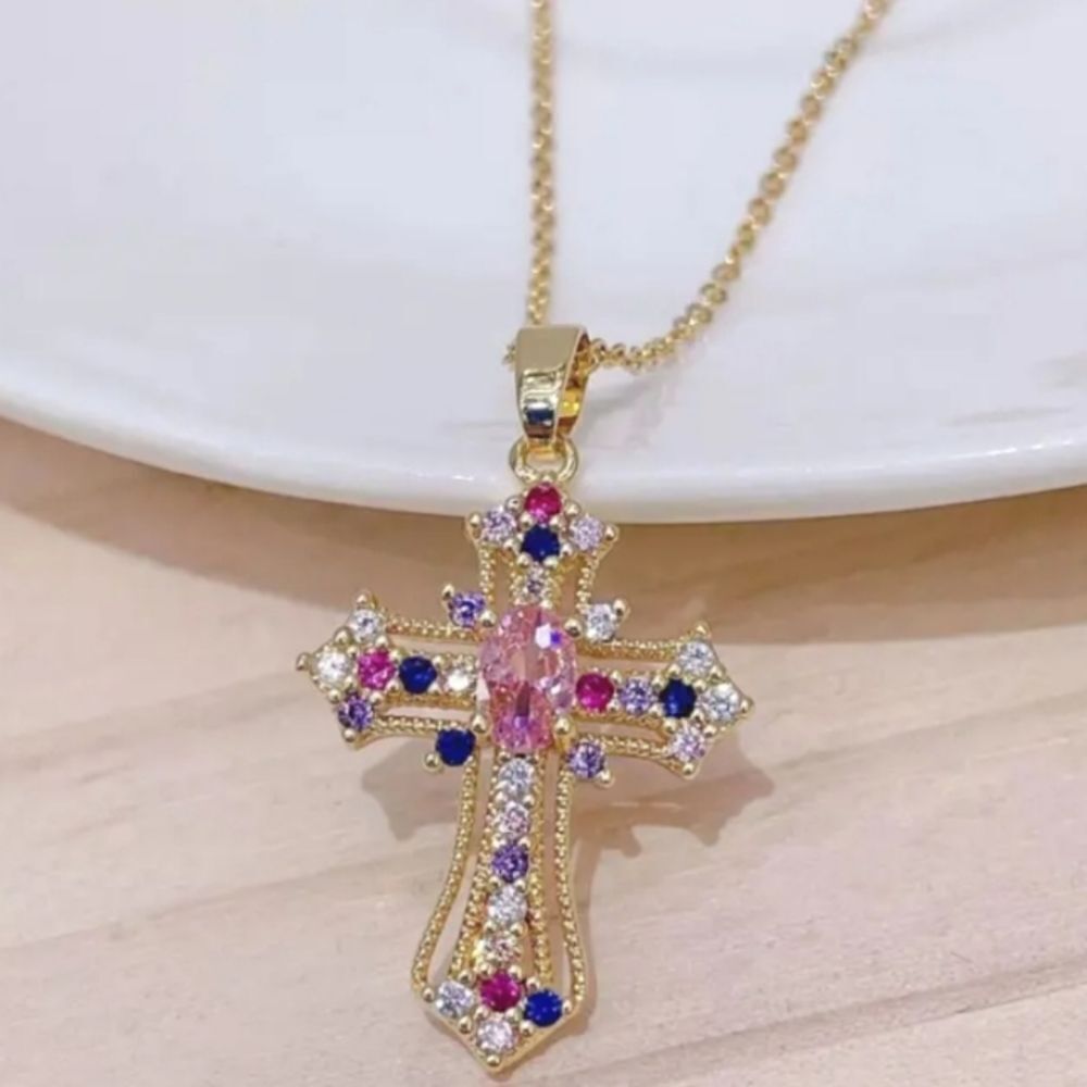 Vintage colorful Cubic Zirconia necklace